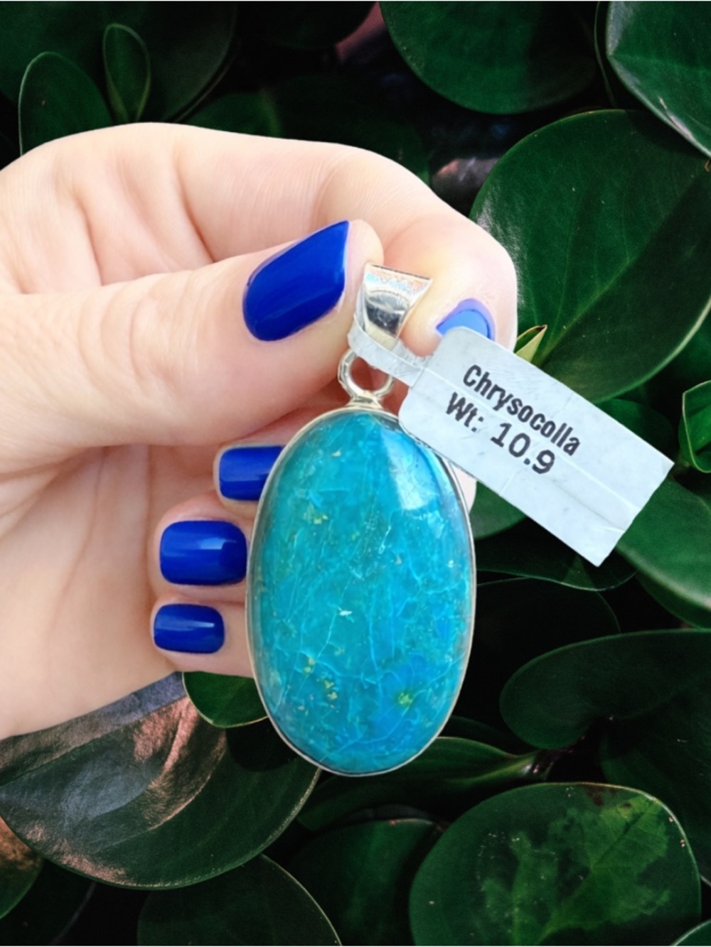 Genuine Chrysocolla Sterling Silver Pendant | 925 Signed | Bohemian Festival New